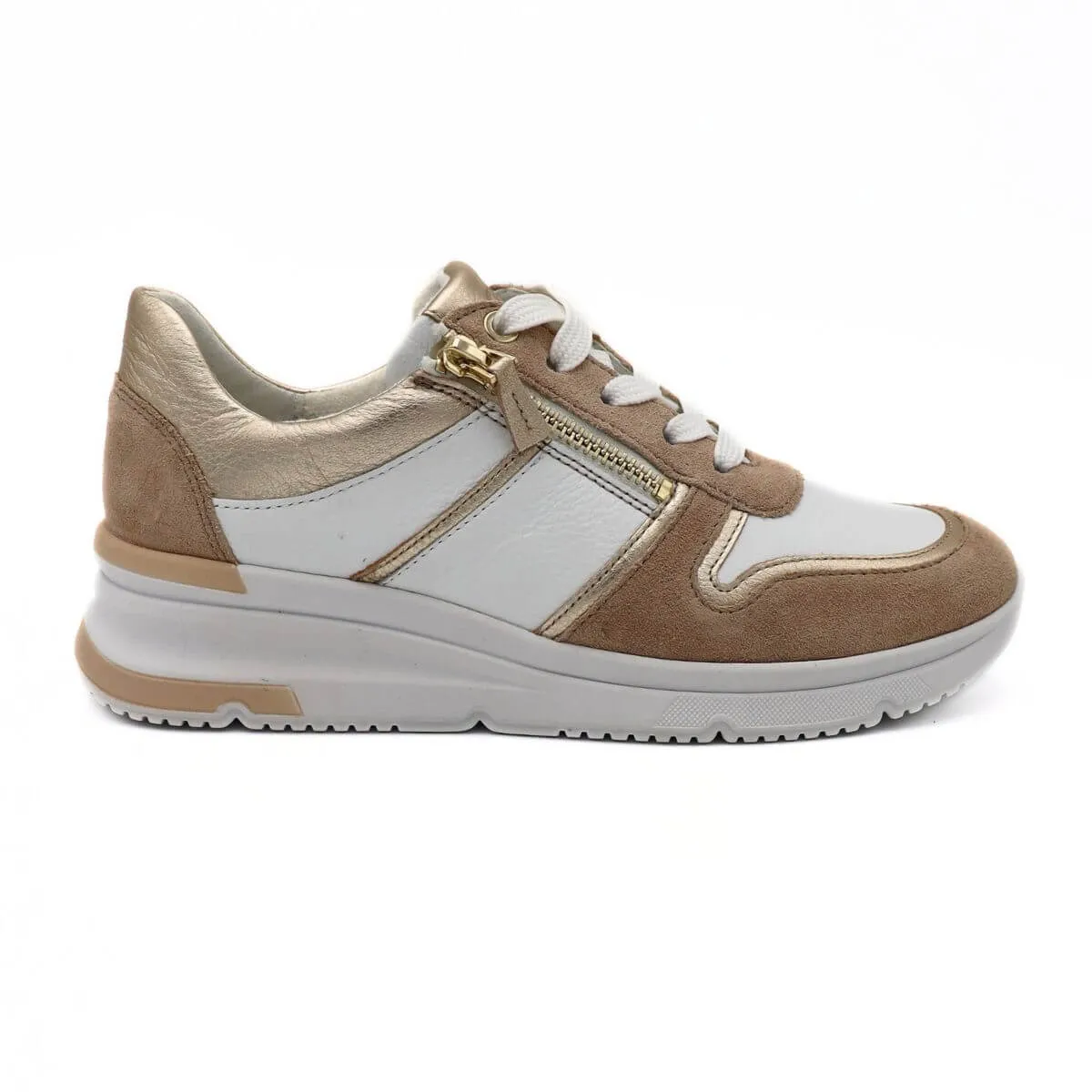 ARA SNEAKER 38412-09 PELLE ZIP BIANCO/BEIGE  
