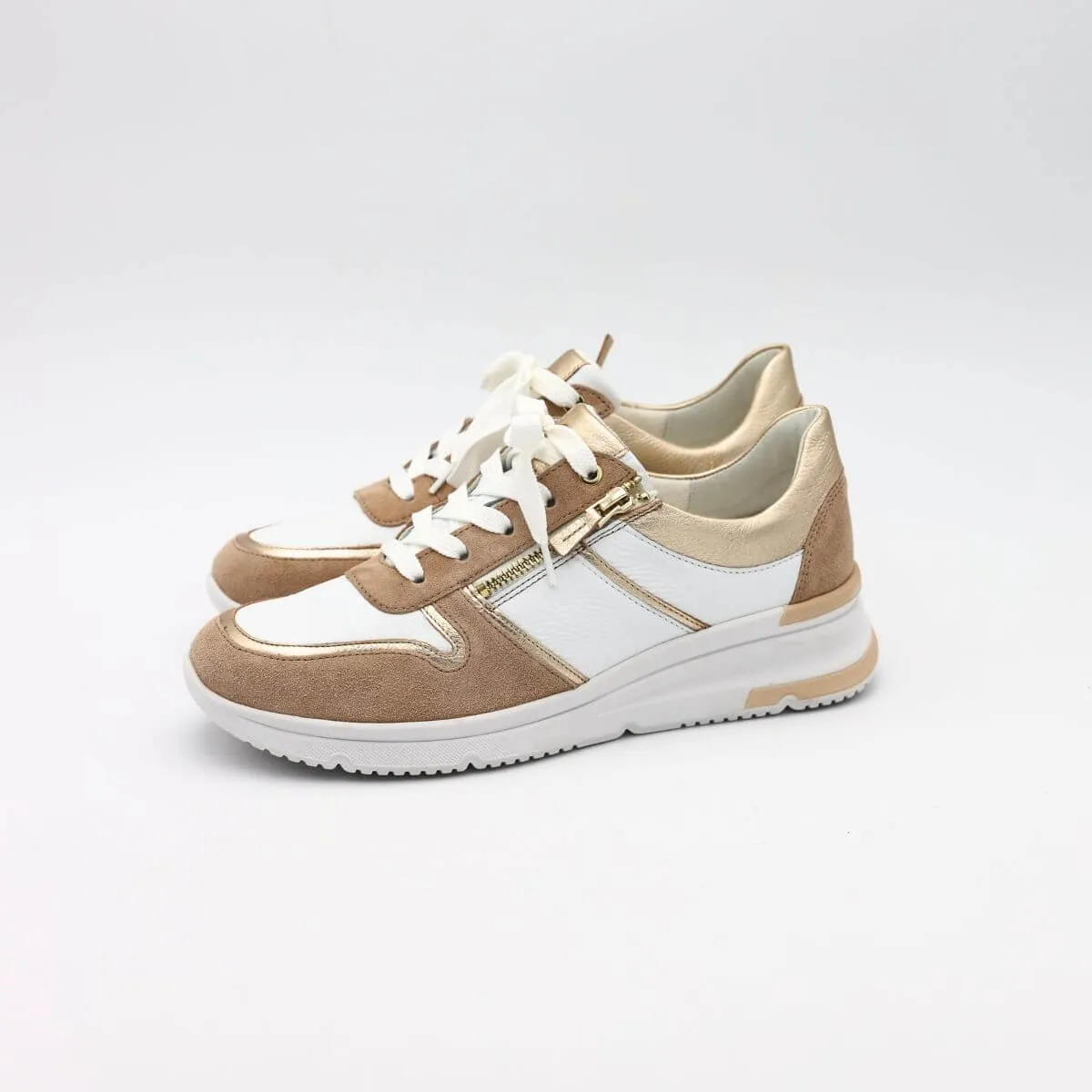 ARA SNEAKER 38412-09 PELLE ZIP BIANCO/BEIGE  