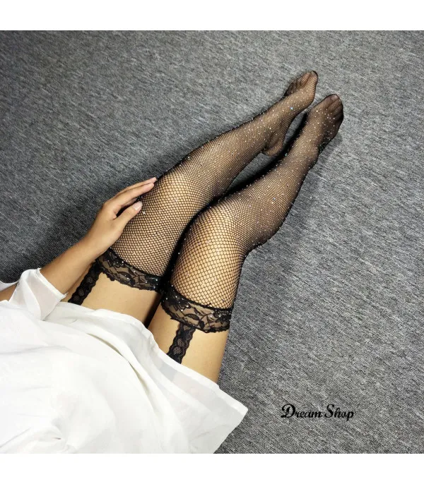 Collant guepiere con strass e bordi in pizzo, taglia unica