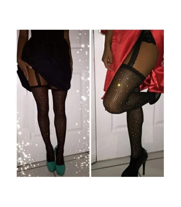 Collant guepiere con strass e bordi in pizzo, taglia unica
