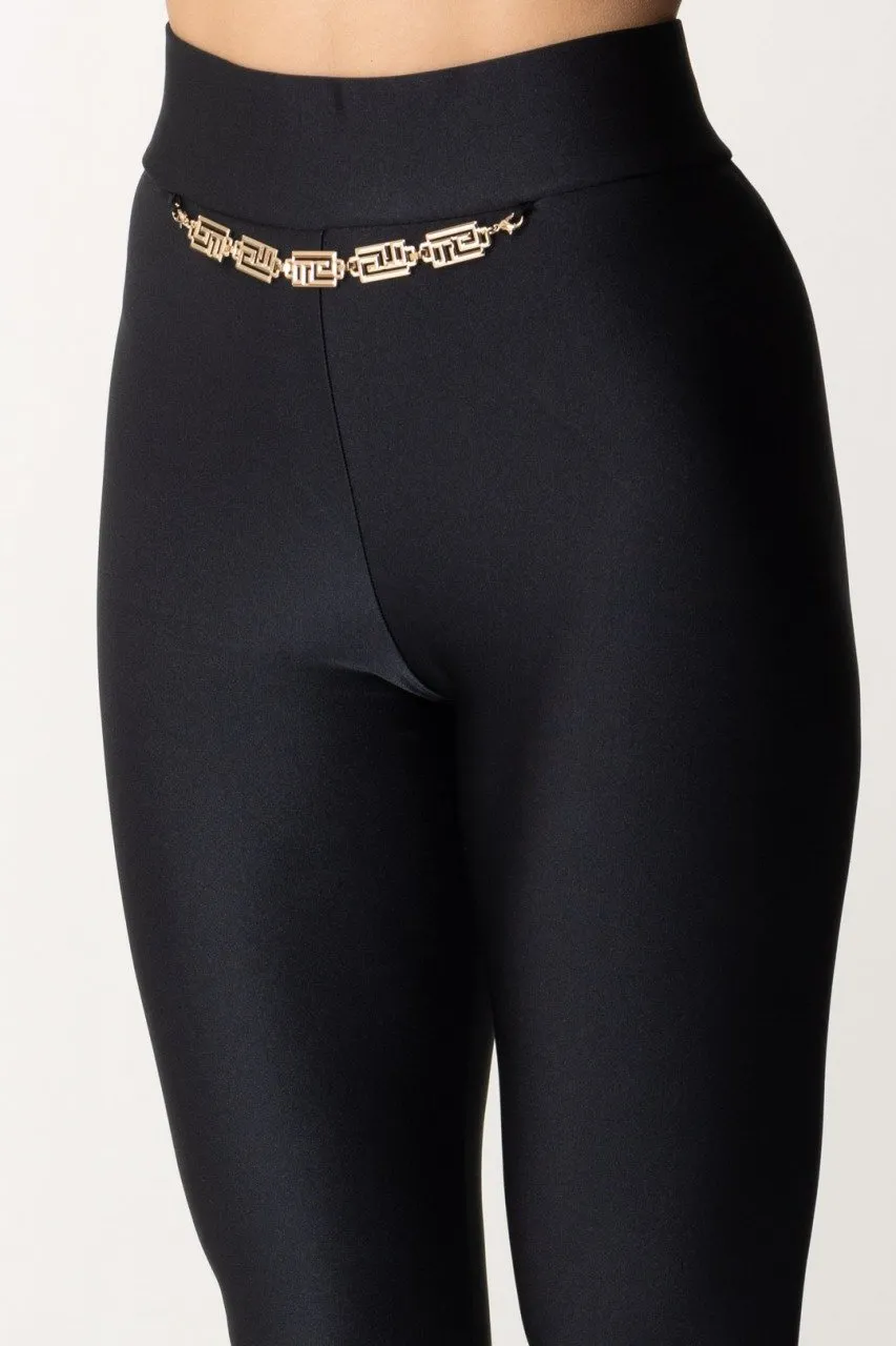 Leggings con catenina logata Nero