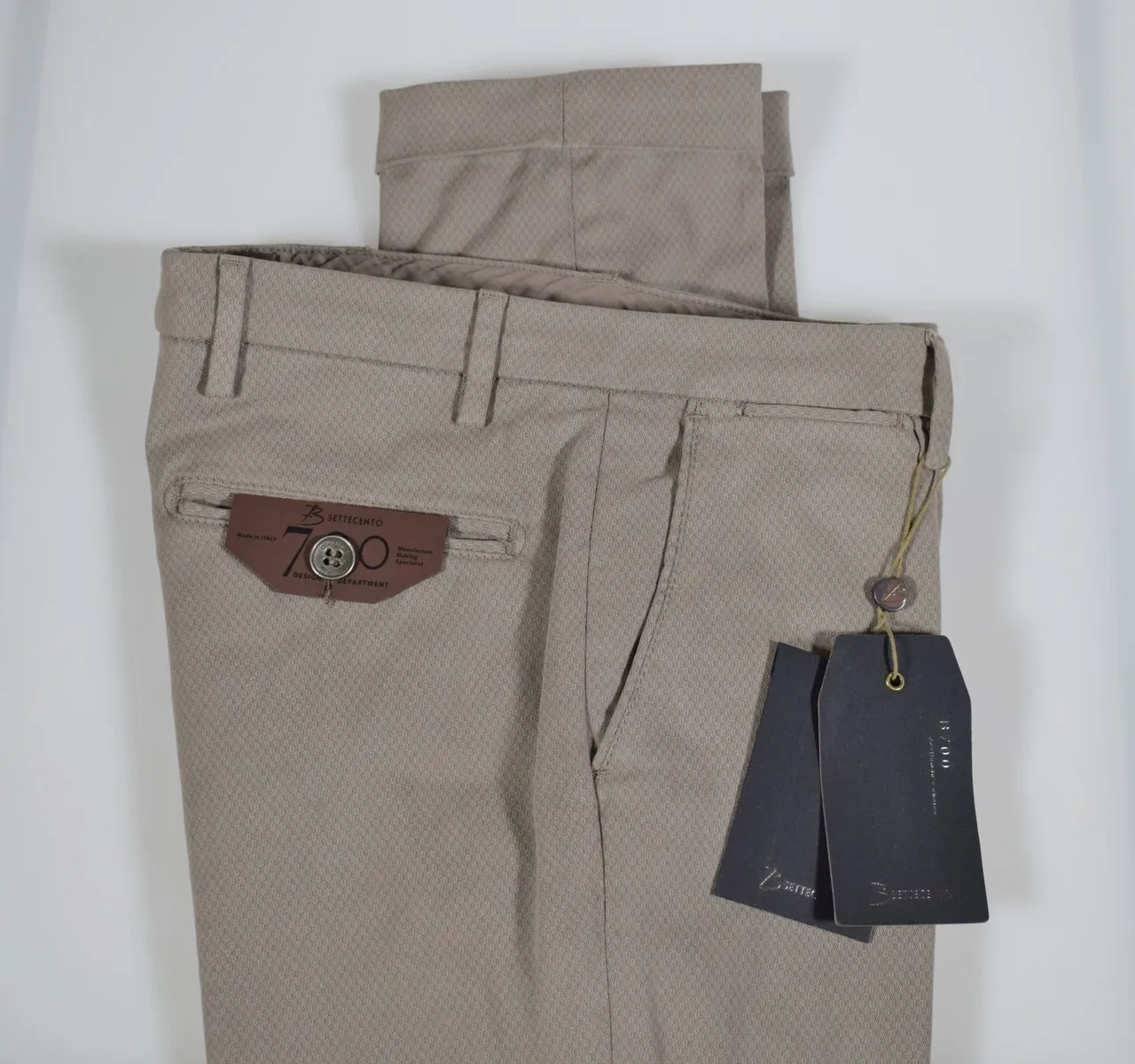 Trousers made in Italy bsettecento stretch cotton worked slim fit
